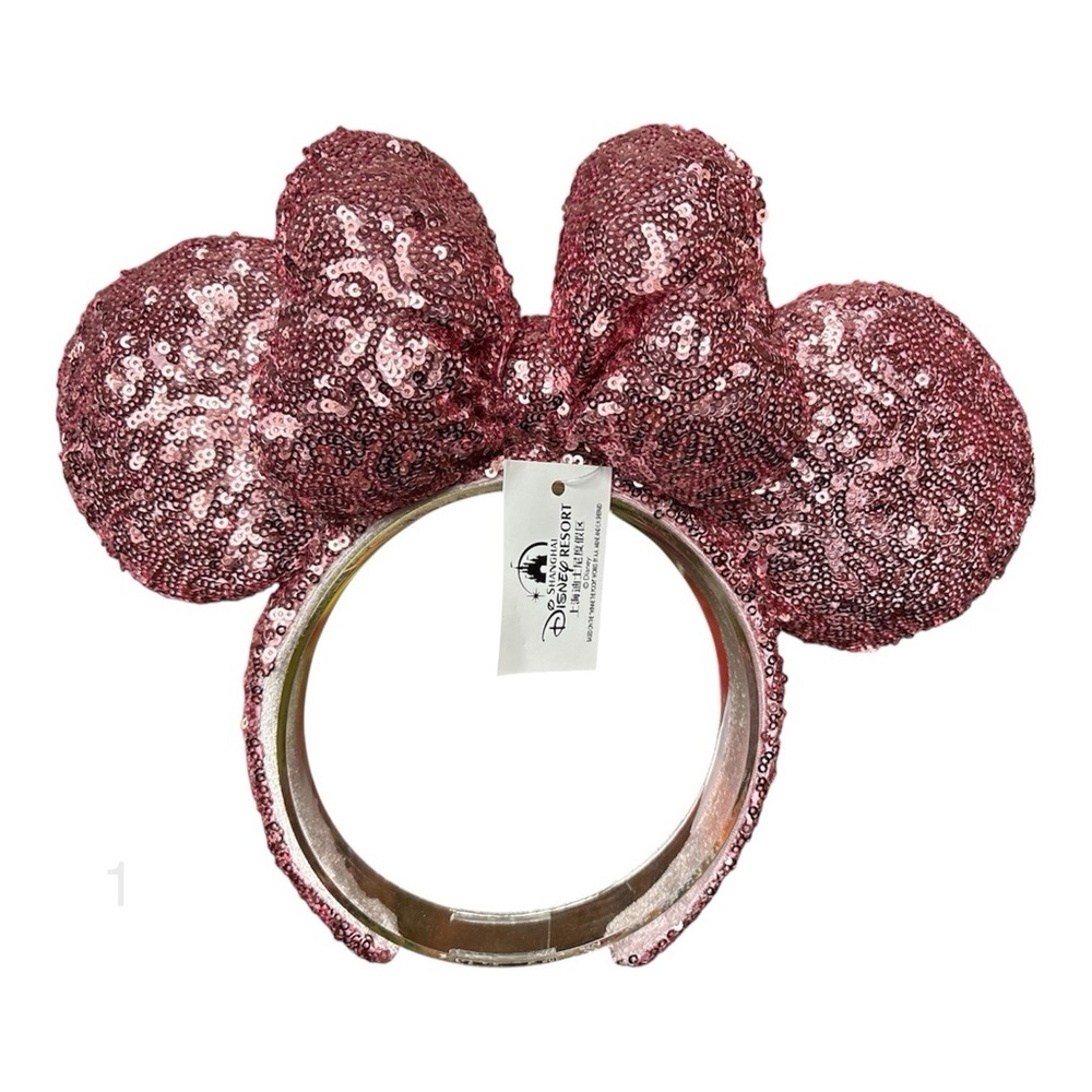 Disney Pretty Pink Sequins Bow Ears Anniversary Minnie Mouse Headband NEW! 1